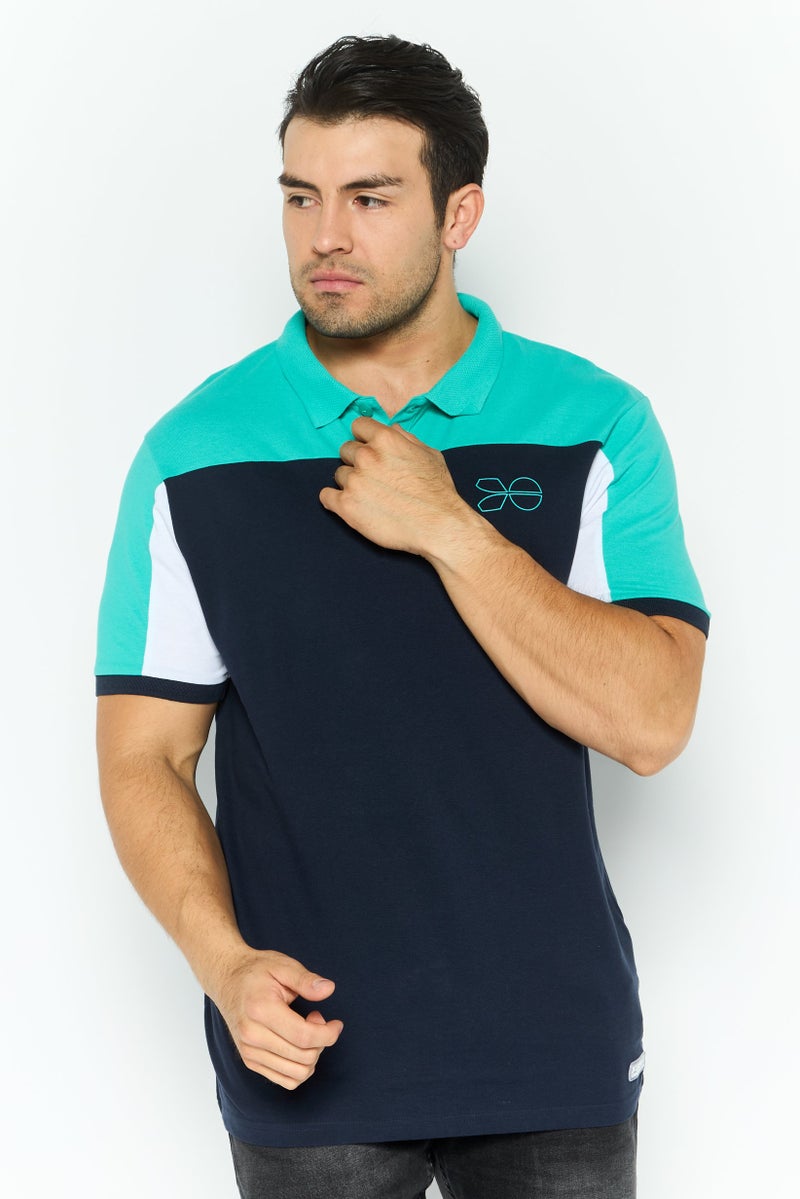 CROSSHATCH Men Regular Fit Brand Logo Short Sleeves Polo Shirt, Navy - Image 1