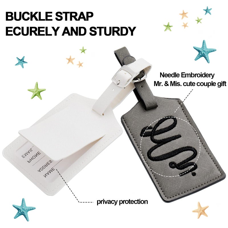 Frienda 2 Pieces Honeymoon Luggage Tags Mr and Mrs Luggage Tags Honeymoon Sand Keepsake Wedding Bridal Shower Gift Jar Glass Bottle with Cork for Honeymoon Bridal Shower (Classic Style)  - Image 3