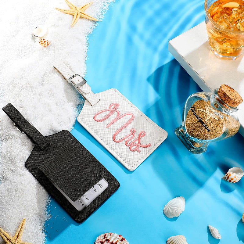 Frienda 2 Pieces Honeymoon Luggage Tags Mr and Mrs Luggage Tags Honeymoon Sand Keepsake Wedding Bridal Shower Gift Jar Glass Bottle with Cork for Honeymoon Bridal Shower (Classic Style)  - Image 4