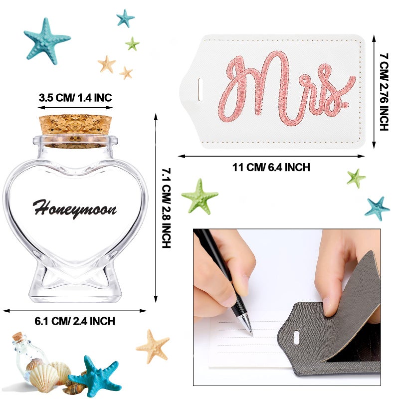 Frienda 2 Pieces Honeymoon Luggage Tags Mr and Mrs Luggage Tags Honeymoon Sand Keepsake Wedding Bridal Shower Gift Jar Glass Bottle with Cork for Honeymoon Bridal Shower (Classic Style)  - Image 2
