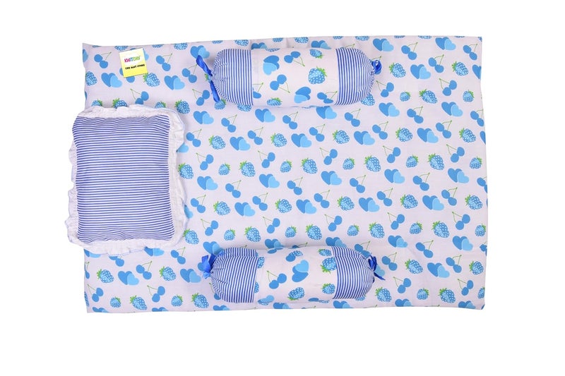 Kwitchy مجموعة سرير حديثي الولادة كويتشي مع مرتبة أطفال مع حقيبة نوم شبكية مجموعة مريحة 06 أشهر باللون الأزرق 4 قطع - Image 2