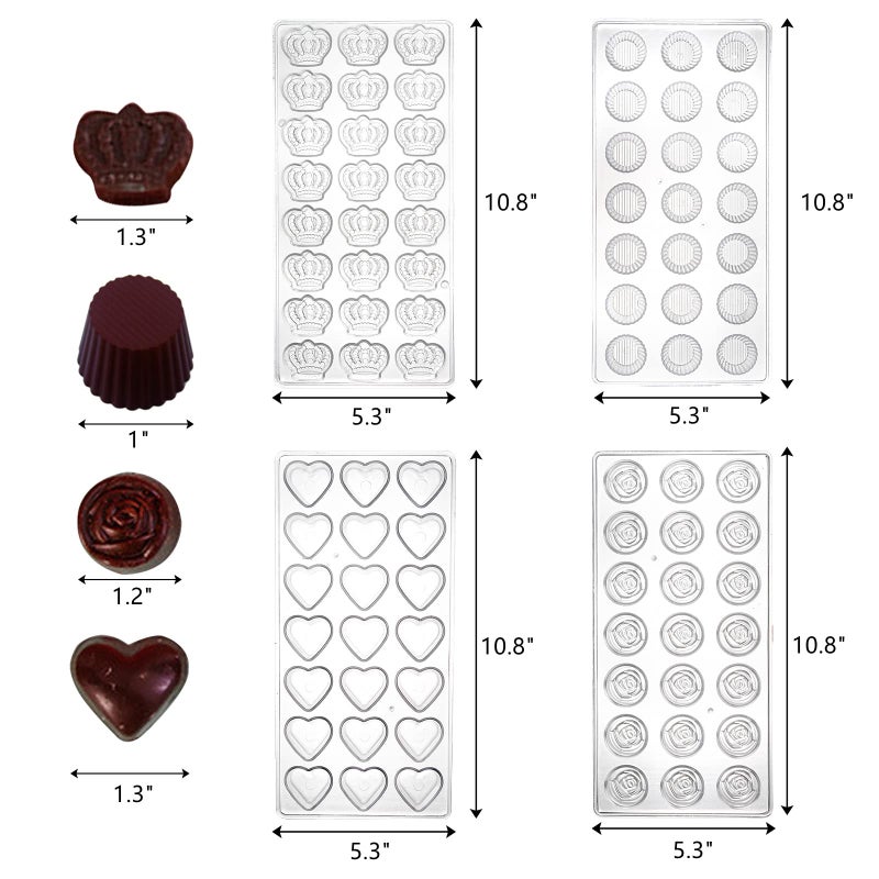 ZEAYEA قالب شوكولاتة بولي كربونات 4 عبوات 87 شبكة من ZEAYEA، قالب صنع الحلوى، قالب DIY لصينية الكعك للموس، الجيلي، الحلوى، الشوكولاتة، شكل الكوب، القلب، الوردة، التاج - Image 2