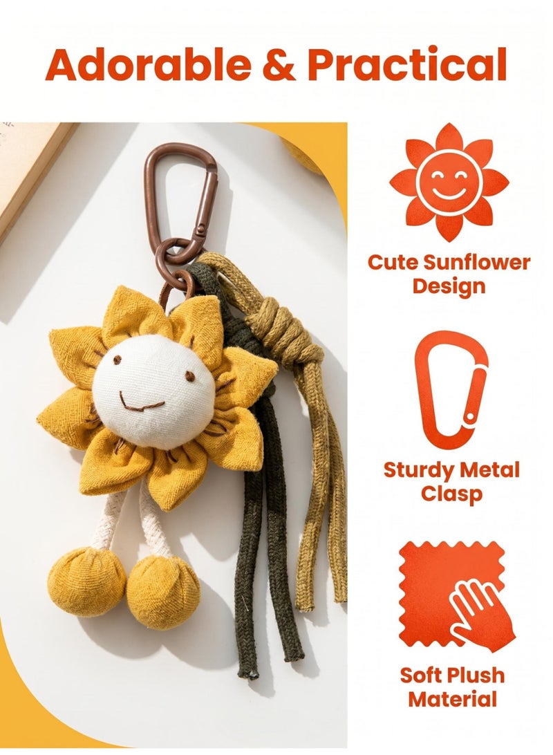 V.nice Vintage Forest Style Fabric 3D Sunflower Doll Keychain, Handmade Cloth Bag Charms Pendant, Cute Backpack Handbag Decor Accessories for Students Girls Women - Image 3