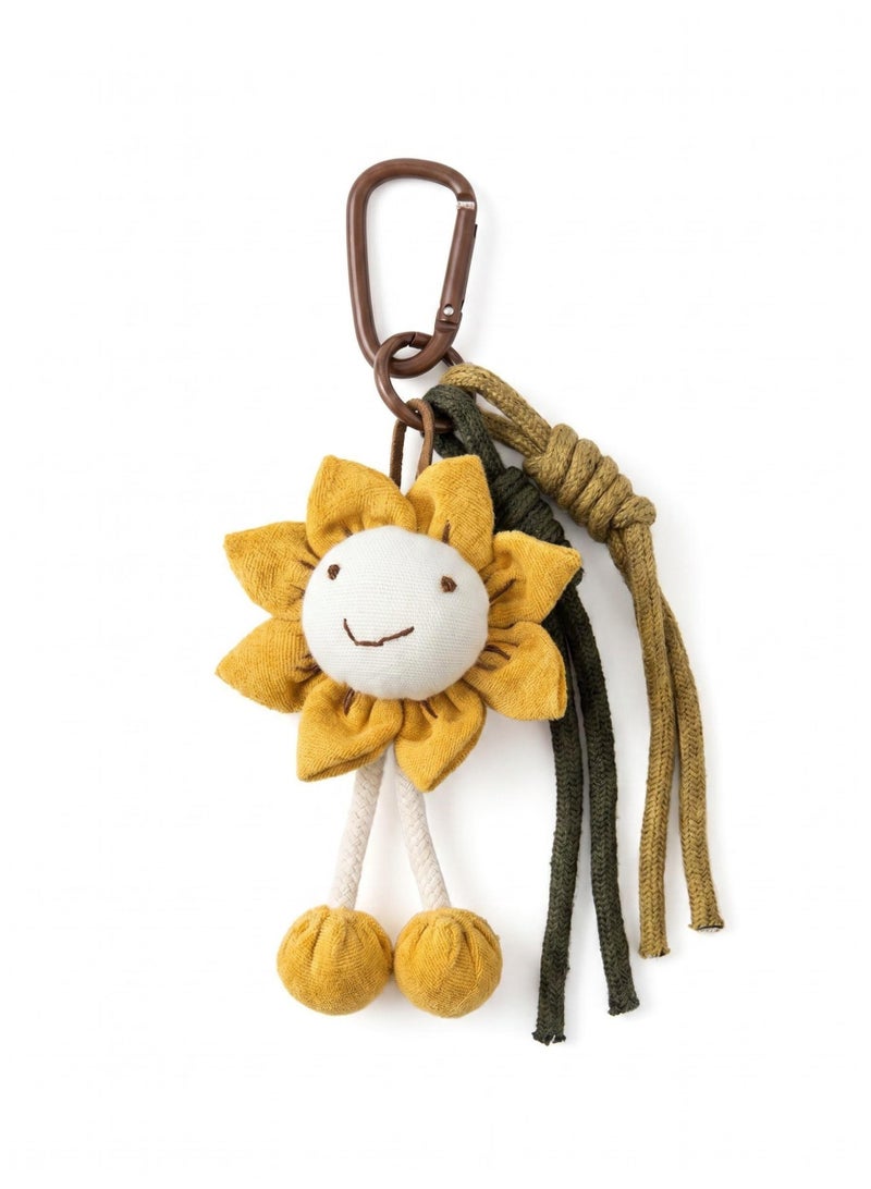 V.nice Vintage Forest Style Fabric 3D Sunflower Doll Keychain, Handmade Cloth Bag Charms Pendant, Cute Backpack Handbag Decor Accessories for Students Girls Women - Image 1