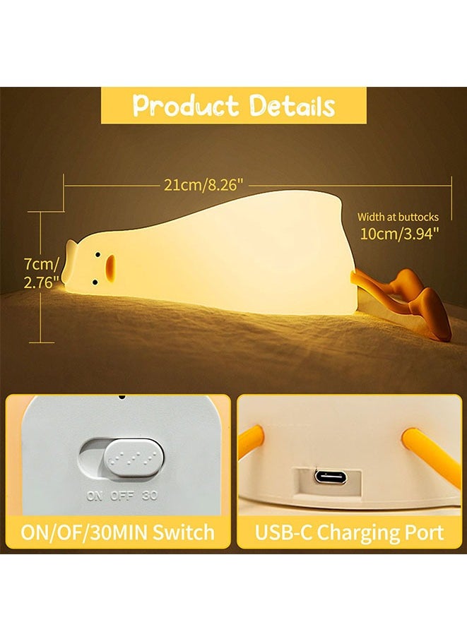 Night Light for Kids Rechargeable Lying Flat Duck Silicone Night Light, Dimmable Kawaii Nursery Night Lamp for Breastfeeding, Room Decor, Birthday