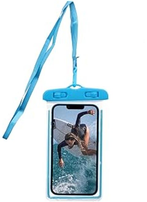 Waterproof Mobile Phone Case | Waterproof Pouch for Mobile Phone Use at Beach or Pool, Glow in the Dark, with Neck Strap | iPhone Case, Samsung, Xiaomi, Huawei, Redmi (Blue, 1 Piece)