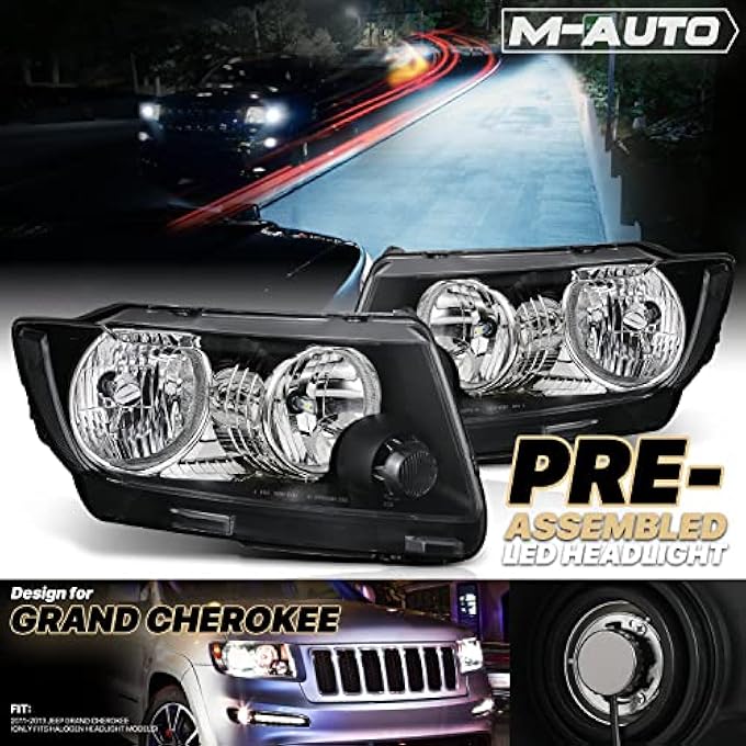 M-AUTO LeftRight Headlight Lamp Assembly W 4 PreAssembled 6000K Led Bulbs Replacement For 2011 2012 2013 Jeep Grand Cherokee  Black Housing Clear Lens Clear Corner - Image 3