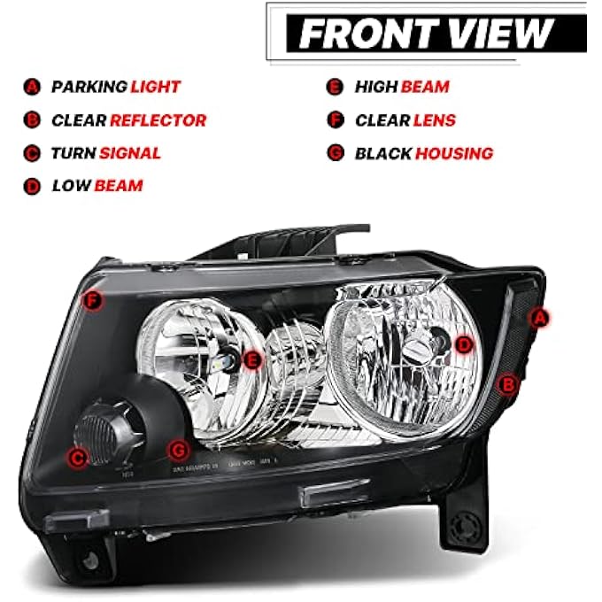 M-AUTO LeftRight Headlight Lamp Assembly W 4 PreAssembled 6000K Led Bulbs Replacement For 2011 2012 2013 Jeep Grand Cherokee  Black Housing Clear Lens Clear Corner - Image 4