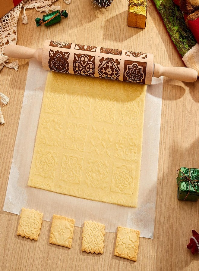Gobam Embossed Rolling Pin for Cookies, Engraved Wooden Rolling Pin for Baking, Deep Pattern Cookie Roller for Christmas, Holiday, DIY Kitchen Decor and Gift - Vintage Tile - Image 4