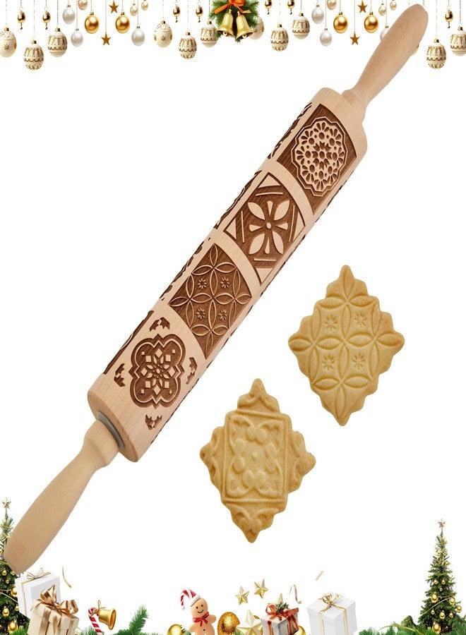 Gobam Embossed Rolling Pin for Cookies, Engraved Wooden Rolling Pin for Baking, Deep Pattern Cookie Roller for Christmas, Holiday, DIY Kitchen Decor and Gift - Vintage Tile - Image 1