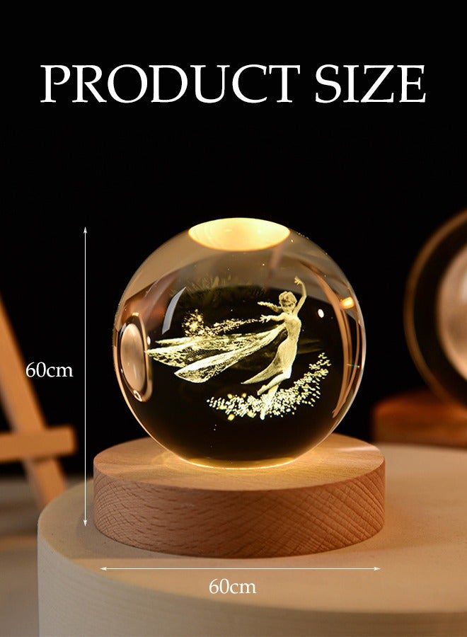 DUNISO كرة كريستال ثلاثية الأبعاد ضوء ليلي، 6 سم ضوء LED مع قاعدة خشبية، ضوء ليلي دافئ لطاولة سرير الأطفال، مناسب للمكتب، غرفة النوم، الدراسة، غرفة المعيشة - Image 4