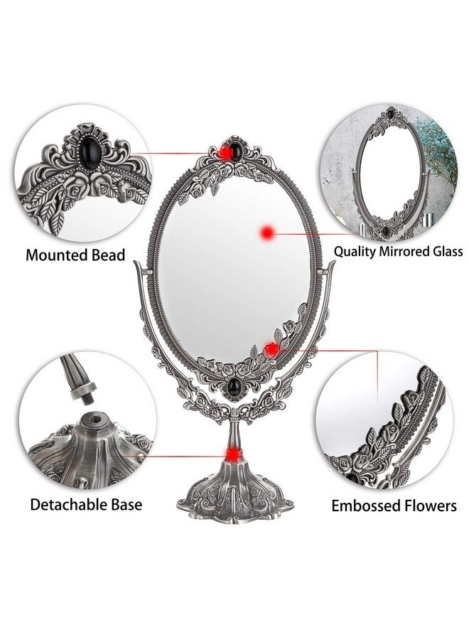 JUXYES Metal Tabletop Antique Decorative Makeup Mirror With Standvintage Swivel Double Sided Cosmetic Mirror With Frameretro Desktop Oval Dressing Mirror For Bathroom Bedroom - Image 4