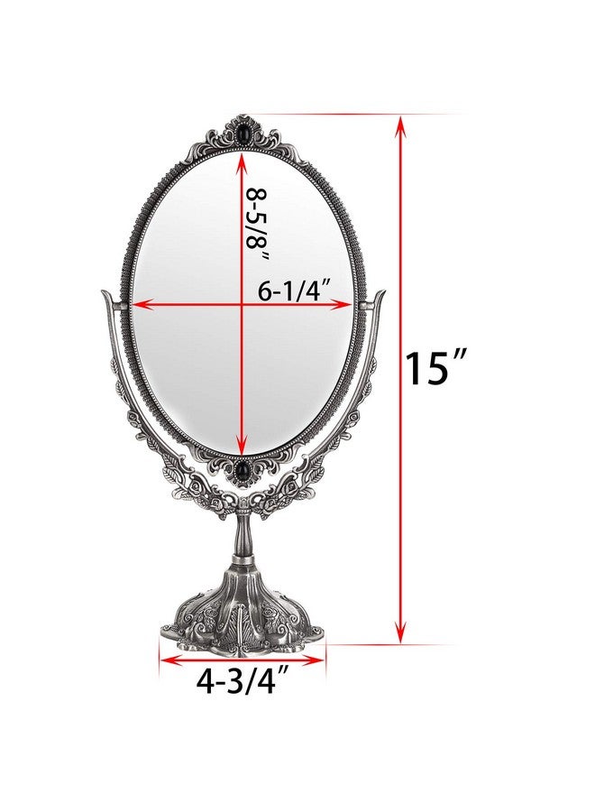 JUXYES Metal Tabletop Antique Decorative Makeup Mirror With Standvintage Swivel Double Sided Cosmetic Mirror With Frameretro Desktop Oval Dressing Mirror For Bathroom Bedroom - Image 2