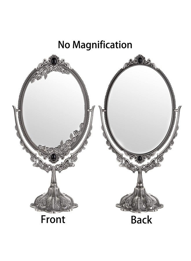 JUXYES Metal Tabletop Antique Decorative Makeup Mirror With Standvintage Swivel Double Sided Cosmetic Mirror With Frameretro Desktop Oval Dressing Mirror For Bathroom Bedroom - Image 3