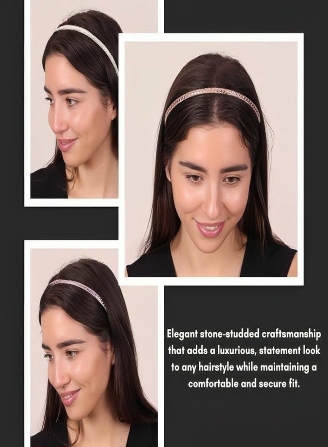 NNR Premium Designer Stone Studded Hair Band Set for Women and Girls | Elegant Headbands with Comfortable Grip | Stylish Hair Accessories for Weddings, Festive Events and Special Occasions (Golden/White/Pink) - Image 4