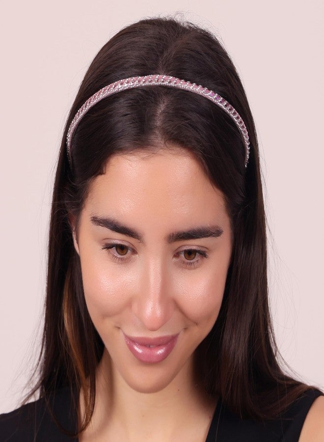 NNR Premium Designer Stone Studded Hair Band Set for Women and Girls | Elegant Headbands with Comfortable Grip | Stylish Hair Accessories for Weddings, Festive Events and Special Occasions (Golden/White/Pink) - Image 5