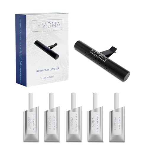 LEVONA SCENT Levona Car Vent Clip: Luxury Car Diffuser - 5 Assorted Scent Sticks Variety Pack - Air Freshener for Men & Women - Black - Image 1