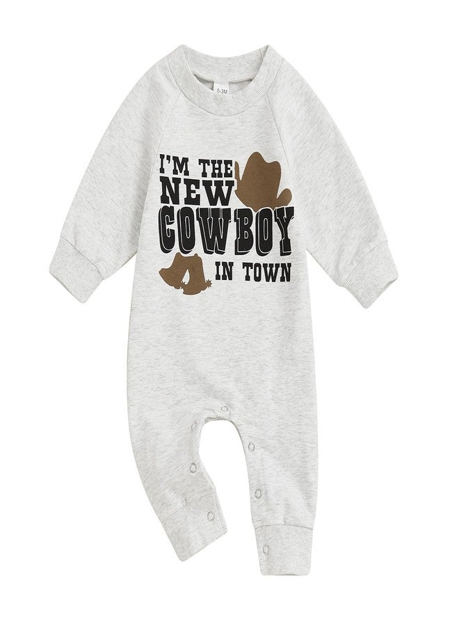 Newborn Western Cowboy Outfits Baby Boy Sweatshirt Romper Jumpsuit Cow Print Oversized Bodysuit Overall Country Stuff (Gray, 0-3 Months)
