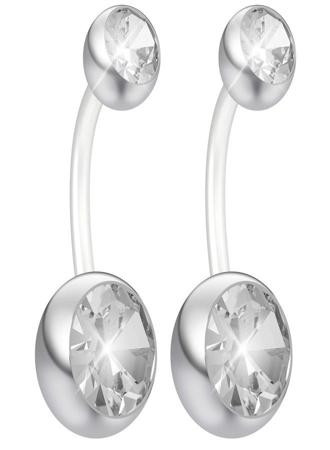 Bling Piercing Evonix 2pc 14g Belly Button Ring Cubic Zirconia CZ Crystal Gem Clear Flexible Bioflex Bar Navel Piercing - Image 1