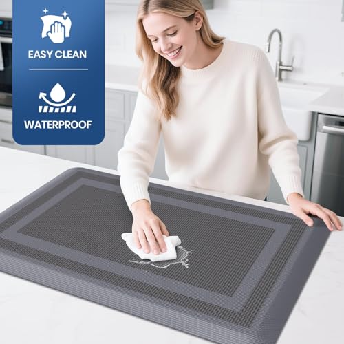 KitchenClouds [2 PCS] Kitchen Rugs Cushioned Anti-Fatigue Kitchen Mats for Floor Waterproof Kitchen Rug Set Non-Slip Comfort Standing Mat for Office, Sink, Laundry 17.3"×29"+17.3"×47", Grey - Image 3