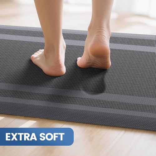 KitchenClouds [2 PCS] Kitchen Rugs Cushioned Anti-Fatigue Kitchen Mats for Floor Waterproof Kitchen Rug Set Non-Slip Comfort Standing Mat for Office, Sink, Laundry 17.3"×29"+17.3"×47", Grey - Image 4