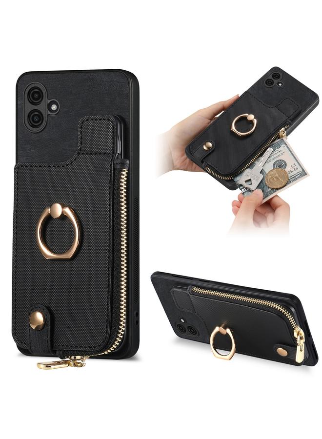 S-TOP Case For Samsung Galaxy A05 Cross Leather Ring Vertical Zipper Wallet Back Phone Case - Image 1
