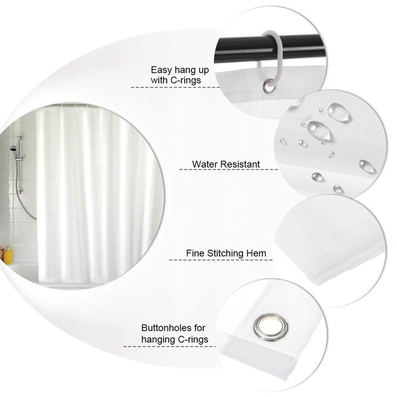 homewards Dyed Grey Water Repellant Polyester Shower Curtain with Hooks - 180cm x 180cm (6ft x 6ft) - Image 3