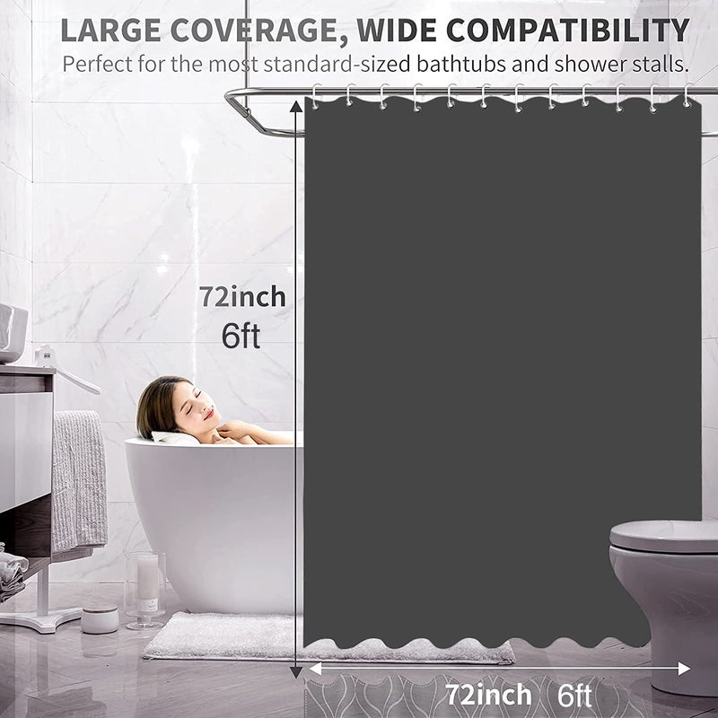 homewards Dyed Grey Water Repellant Polyester Shower Curtain with Hooks - 180cm x 180cm (6ft x 6ft) - Image 5