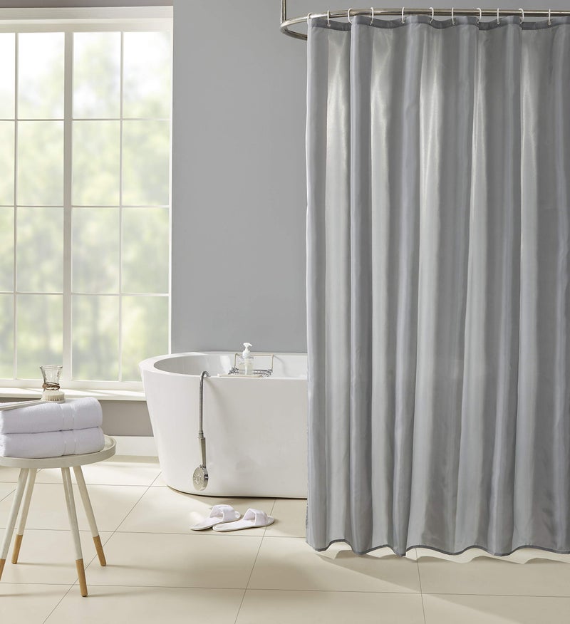 homewards Dyed Grey Water Repellant Polyester Shower Curtain with Hooks - 180cm x 180cm (6ft x 6ft) - Image 1