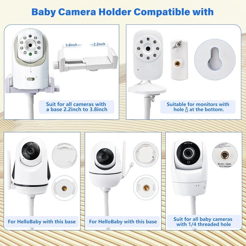 wochel Baby Monitor Stand for HelloBabyNanit ProOptics DXR8 ProVtechMomcozy BM01OwletEufyMotorola Baby Camera Universal Adjustable Baby Monitor Mount Holder - Image 3