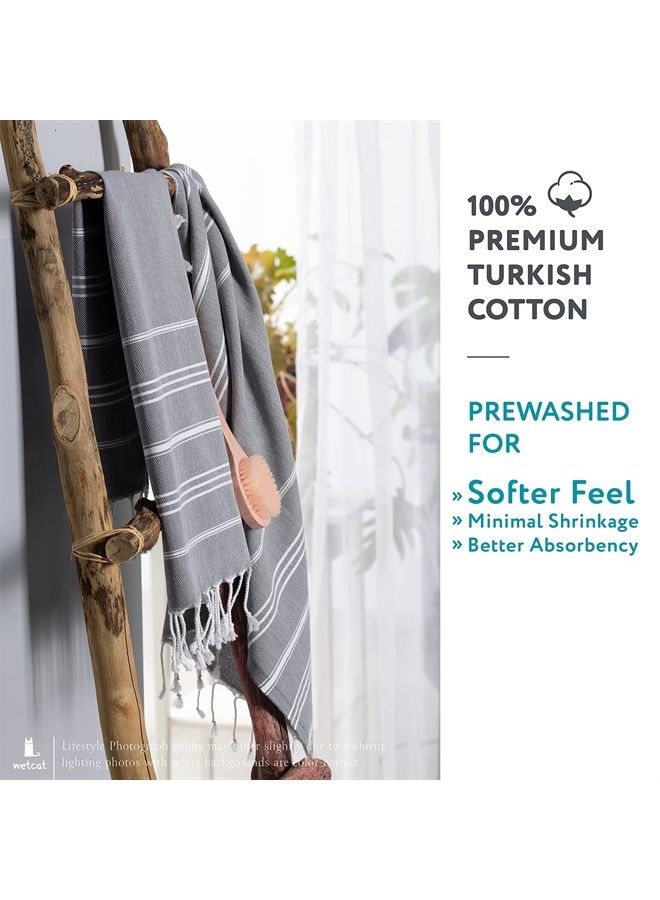 WetCat Turkish Hand Towels with Hanging Loop (20 x 30) - Set of 2, 100% Cotton, Soft - Pre Washed Boho Farmhouse Kitchen Towels - Unique Decorative Hand Towels for Bathroom (Dark Gray) - Image 3