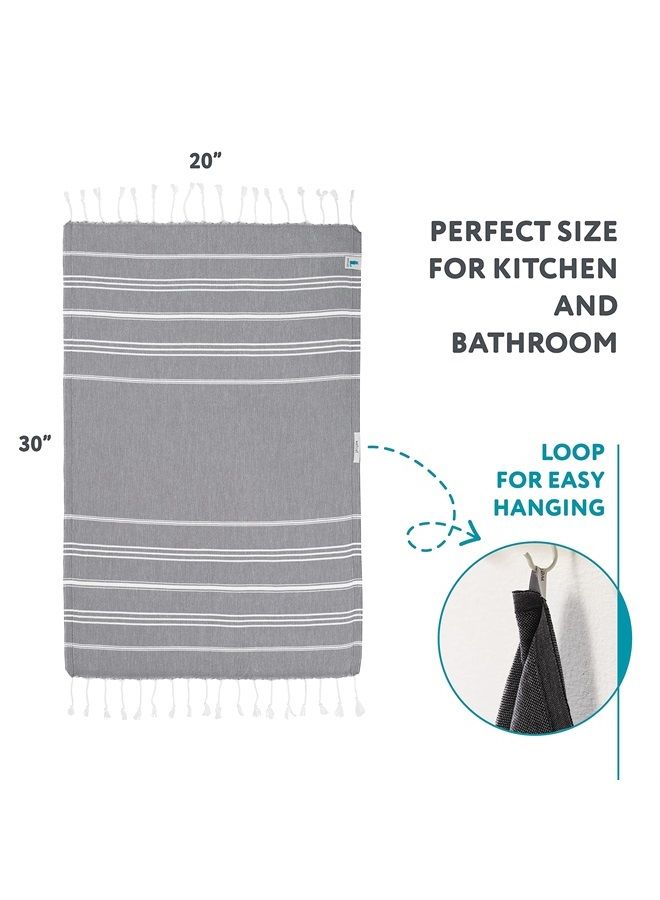 WetCat Turkish Hand Towels with Hanging Loop (20 x 30) - Set of 2, 100% Cotton, Soft - Pre Washed Boho Farmhouse Kitchen Towels - Unique Decorative Hand Towels for Bathroom (Dark Gray) - Image 4