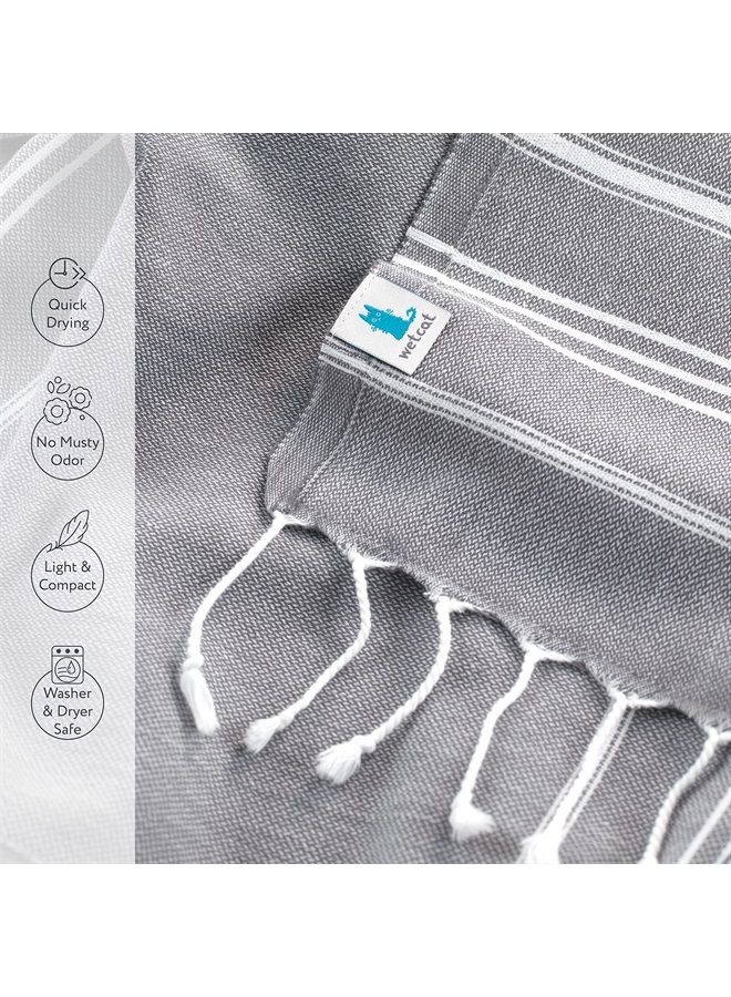 WetCat Turkish Hand Towels with Hanging Loop (20 x 30) - Set of 2, 100% Cotton, Soft - Pre Washed Boho Farmhouse Kitchen Towels - Unique Decorative Hand Towels for Bathroom (Dark Gray) - Image 5