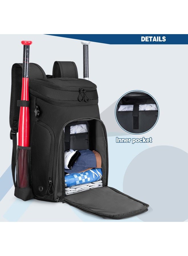 Smasrob Baseball Bag for Adult and Youth, Baseball Backpack Softball Bag with Helmet Holder, Shoe Compartment and Fence Hook, Black - Image 3