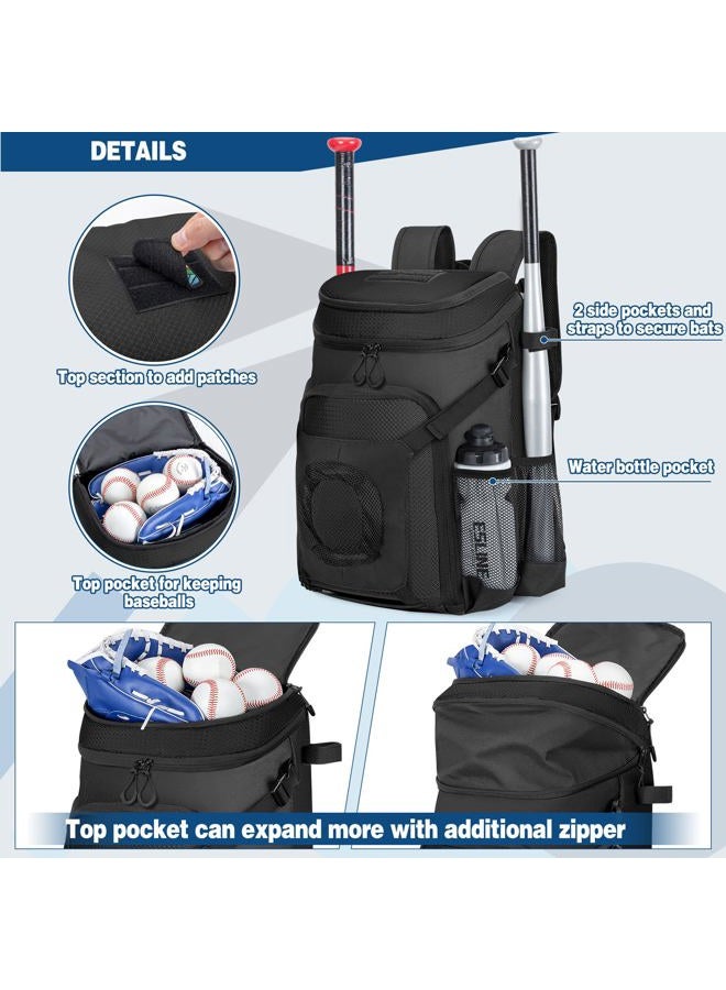 Smasrob Baseball Bag for Adult and Youth, Baseball Backpack Softball Bag with Helmet Holder, Shoe Compartment and Fence Hook, Black - Image 4