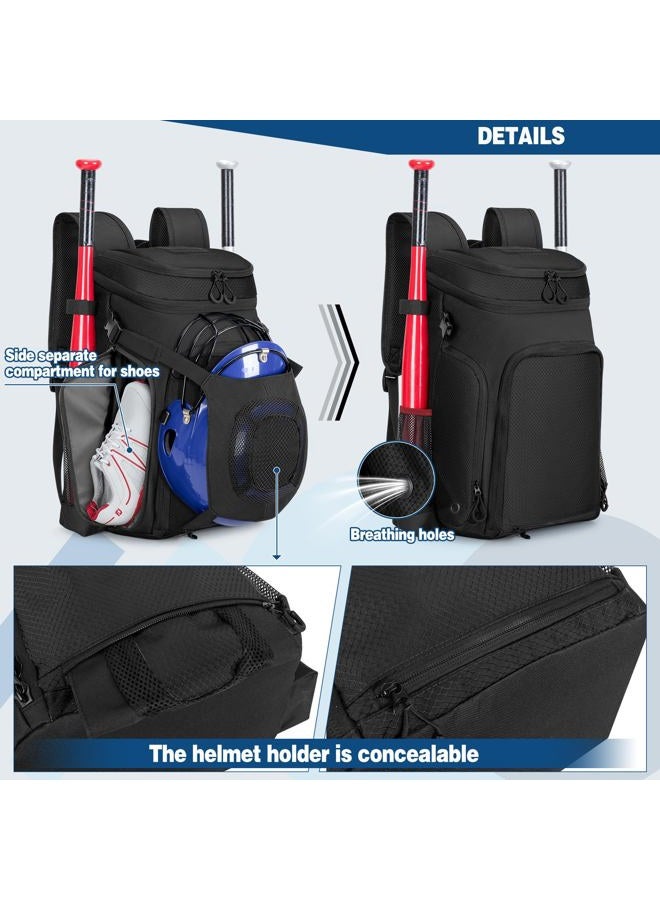 Smasrob Baseball Bag for Adult and Youth, Baseball Backpack Softball Bag with Helmet Holder, Shoe Compartment and Fence Hook, Black - Image 2
