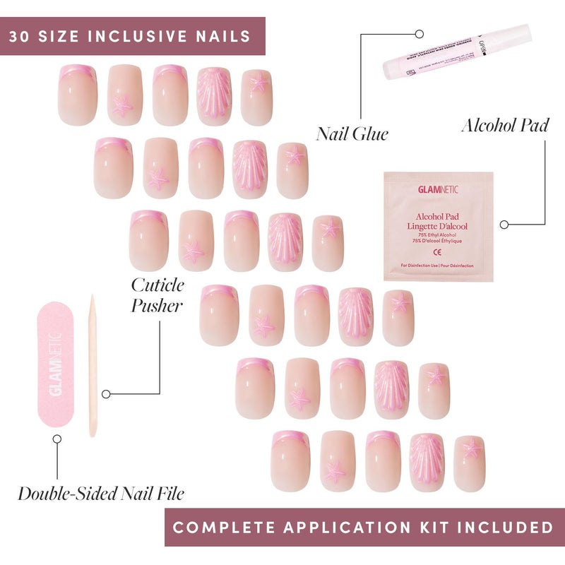 Glamnetic Press On Nails - Blush Dunes | Short Squoval Fake Nails with Pink French Tips and 3D Accents, Salon Quality Summer Nails | 15 Sizes - 30 Nail Kit with Glue - Image 4
