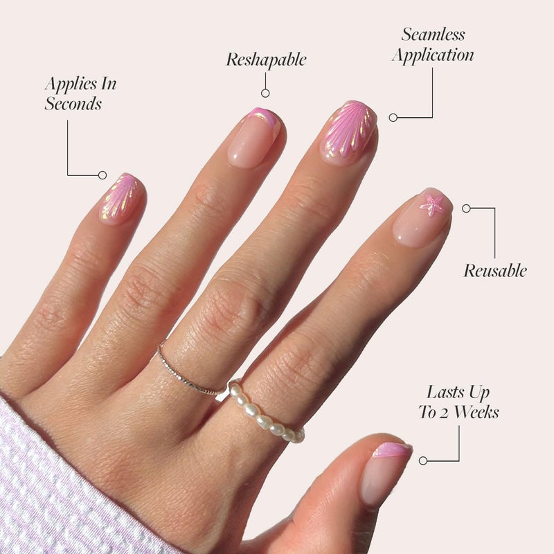 Glamnetic Press On Nails - Blush Dunes | Short Squoval Fake Nails with Pink French Tips and 3D Accents, Salon Quality Summer Nails | 15 Sizes - 30 Nail Kit with Glue - Image 3
