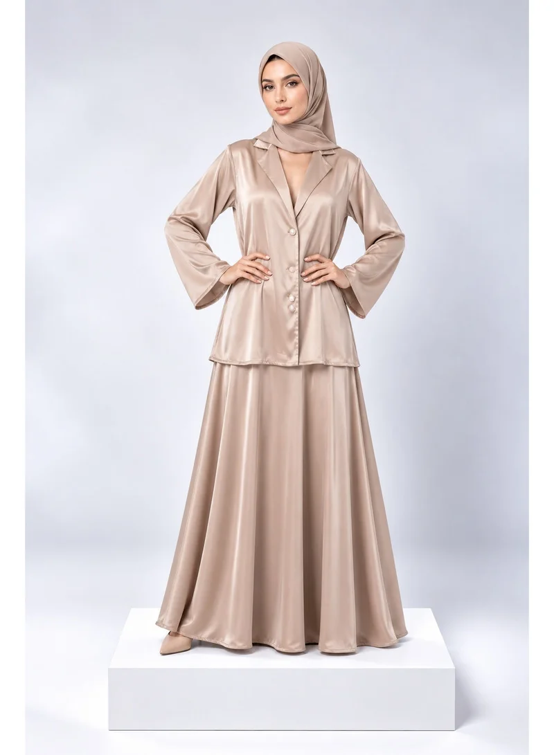 Ophelia Satin Silk Two-Piece Set with Blazer and Skirt