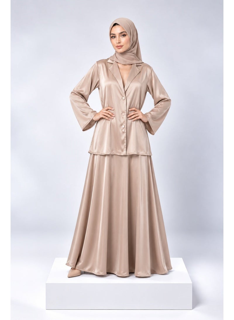 Ophelia Satin Silk Two-Piece Set with Blazer and Skirt - Image 1