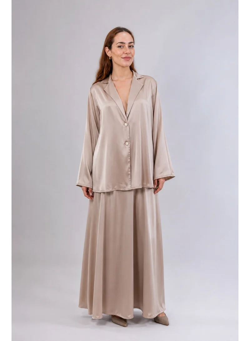 Ophelia Satin Silk Two-Piece Set with Blazer and Skirt