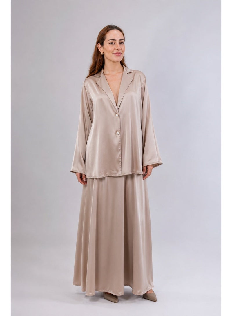 Ophelia Satin Silk Two-Piece Set with Blazer and Skirt - Image 2