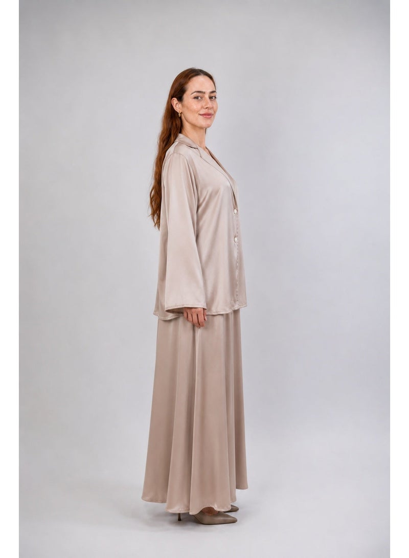 Ophelia Satin Silk Two-Piece Set with Blazer and Skirt - Image 3