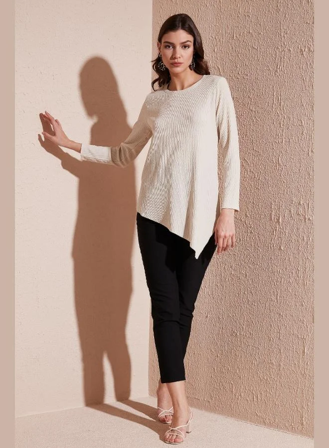 Lela Lela Crew Neck Flexible Textured Asymmetrical Blouse Women's BLOUSE 5864971