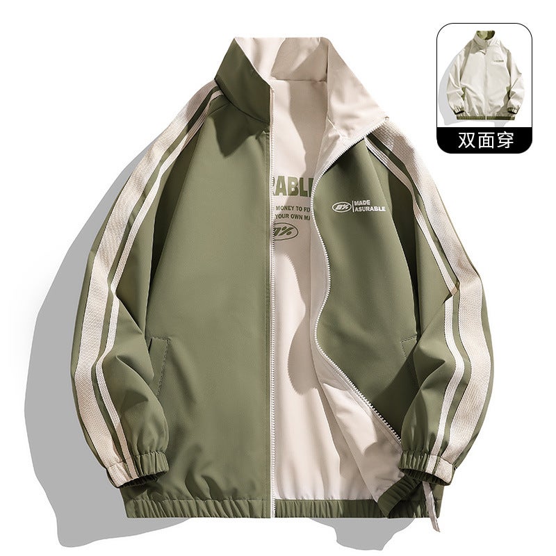 Spring 2024 New Double-sided Jacket Outdoor Mountaineering Suit Loose Sports Jacket Couples Top Windproof and Waterproof Wine red  - Image 2
