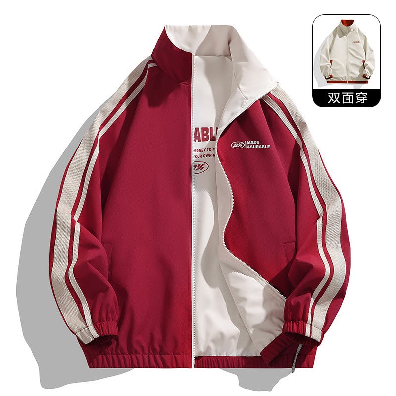 Spring 2024 New Double-sided Jacket Outdoor Mountaineering Suit Loose Sports Jacket Couples Top Windproof and Waterproof Wine red  - Image 1
