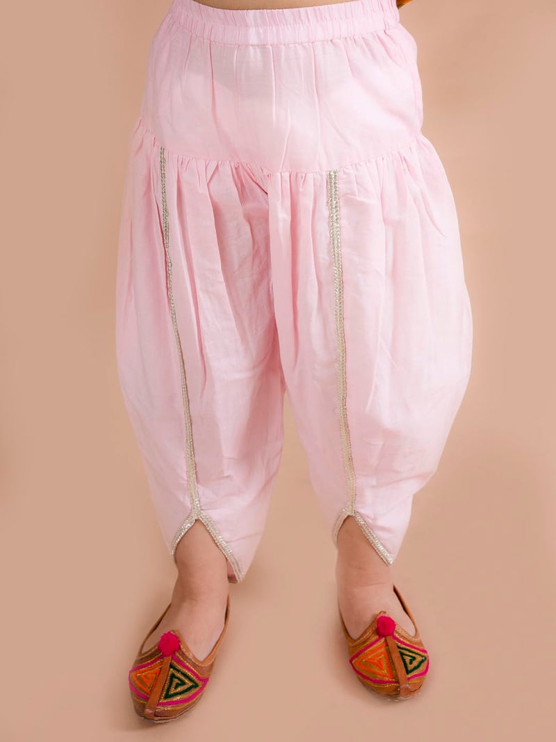 Pspeaches Girls White Ethnic Motifs Printed Pleated Gotta Patti Pure Cotton Kurti With Dhoti Pants Co-Ord Set (White-4-5Y), 4-5 Years - Image 3