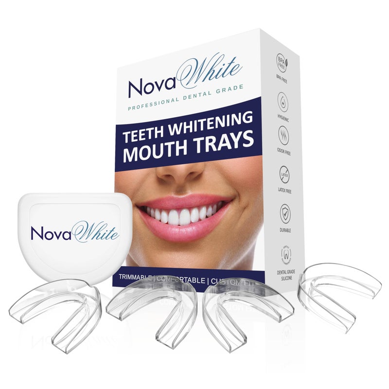 NovaWhite Teeth Whitening Trays - Moldable, Trimmable, Custom Fit, Comfortable, BPA FREE, Latex Free, Dental Grade Guard - (4) Mouth Trays, Hygienic Case â€“ Easy to Mold, Mouth Tray for Tooth Whitening - Image 1