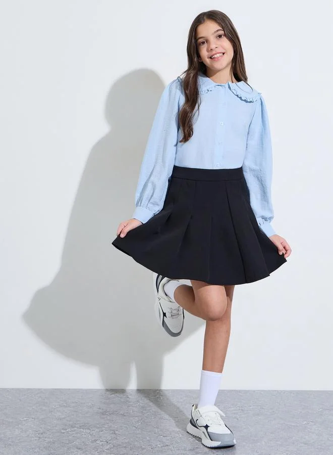 Styli Teen Girls Light Blue Peter Pan Collar Long Sleeve Shirt