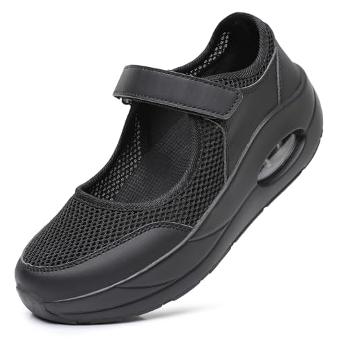 Git-up Women's Comfortable Working Nurse Shoes Non-Slip Adjustable Breathable Walking Buffer Fitness Casual Nursing Orthotic Lightweight Shoes B-Black - Image 1